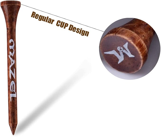 MAZEL Natural Wood/Bamboo Golf Tees 2 3/4 Inch & 3 1/4 Inch,Pack 50 or 120,Reduce Friction & Side Spin,More Stable Golf Tees