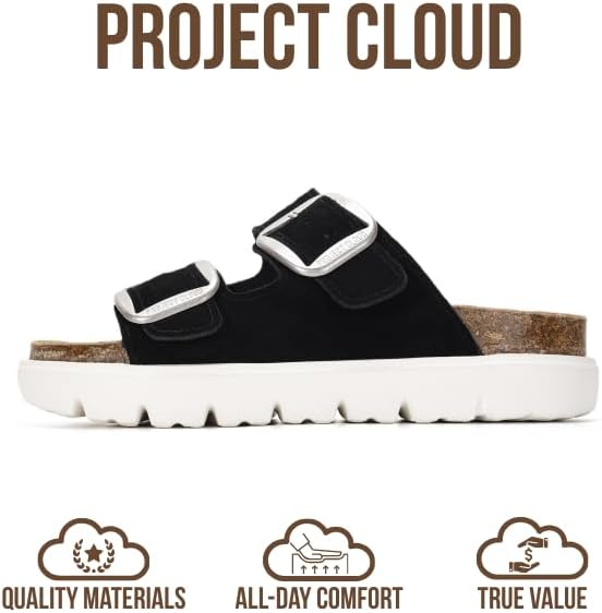 Project Cloud Genuine Leather Platform Sandals Women Footwear - Wedge Chunky Sandals Womens sandals with Memory Foam Insole and Cork Footbed (GREECECHUNKY)