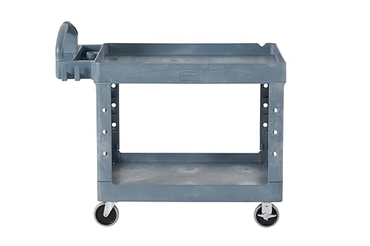 Rubbermaid Commercial Products BRUTE Heavy Duty 2-Shelf Utility/Service Cart, Large, Lipped Shelves, Ergonomic Handle, 750 lbs. Capacity, Black, for Warehouse/Garage/Cleaning/Maintenance/Stadiums