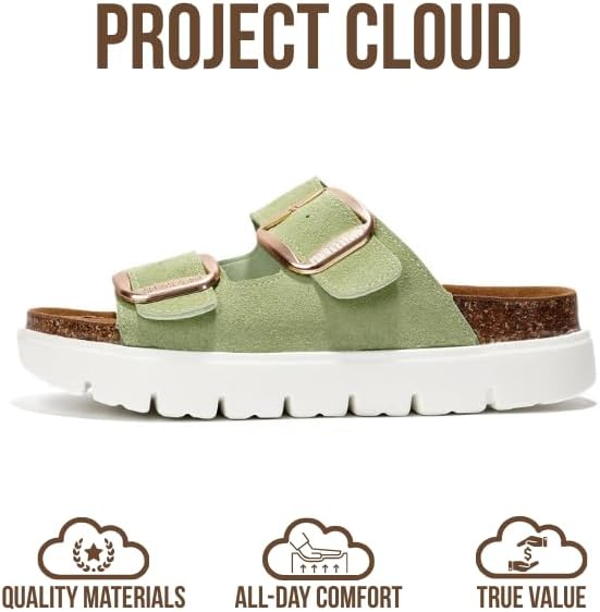 Project Cloud Genuine Leather Platform Sandals Women Footwear - Wedge Chunky Sandals Womens sandals with Memory Foam Insole and Cork Footbed (GREECECHUNKY)