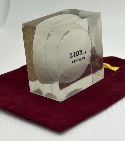 Authentic Feathery Lion Half Golf Ball in Resin Showing Feathers Paperweight