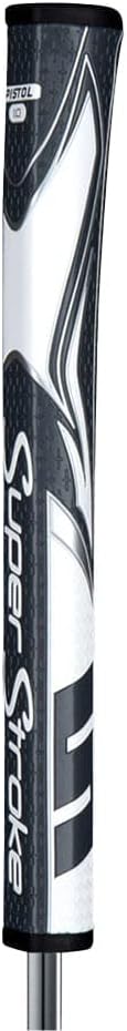 SuperStroke Zenergy Pistol 1.0 Golf Putter Grip with No Taper Enhanced SPYNE Technology, New Multi-Zone Texturing and Tech-Port, Grey/White