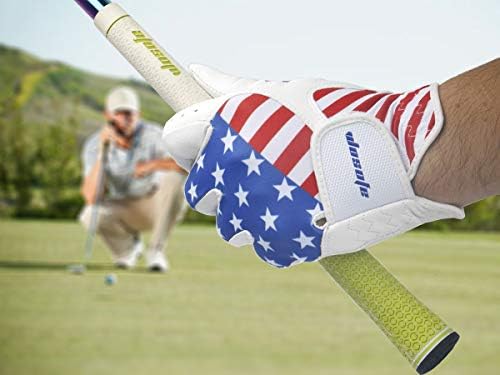 wosofe Golf Gloves Men's Left Hand Cabretta Leather with Score Counter USA Flag White Soft Breathable Professional Mini