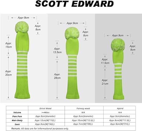 Scott Edward 1/3/4PCS Multi-Style Optional Individualized Knit Golf Club Head Covers, Driver Wood(460cc) Fairway Wood and Hybrid(UT)，for Male/Female Golfers,Custom