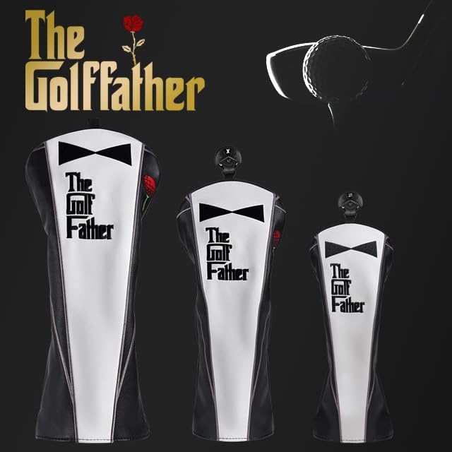The Golf Father Golf Club Covers, Driver Fairway Hybrid Headcover, Funny Putter Cover Magnetic, Black & White Color Iron Covers,Golf Gifts for Men