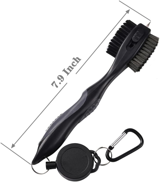 Golf Club Brushes, Golf Cleaning Tool, with Retractable Cleaning Nails, Nylon and Wire Bristles Oversize Double Brush Head with 2ft Retractable Zip-line Metal Buckle