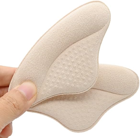 Heel Cushion Pads, 4 Pairs Shoe Inserts for Loose Shoes, Beige Heel Grips Liner for Men and Women