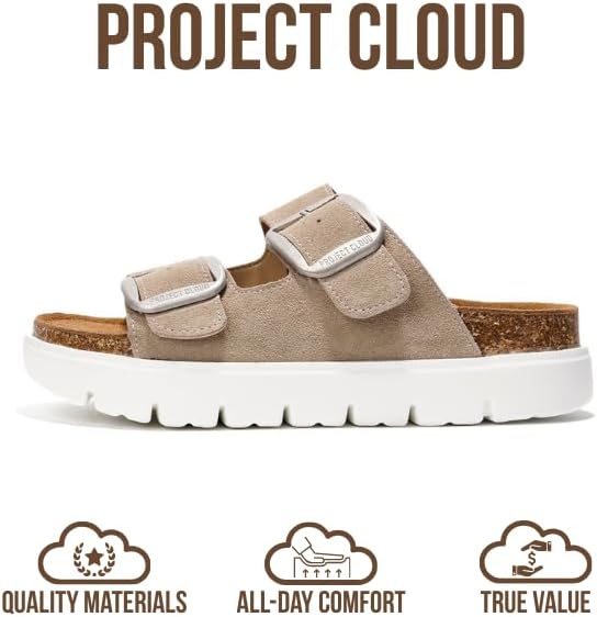 Project Cloud Genuine Leather Platform Sandals Women Footwear - Wedge Chunky Sandals Womens sandals with Memory Foam Insole and Cork Footbed (GREECECHUNKY)
