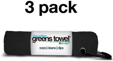 Black 3 Pack Golf Towel Set for Golf Bags with Clip, Plush Microfiber Nap Fabric, 16x16, The Original (Jet Black)