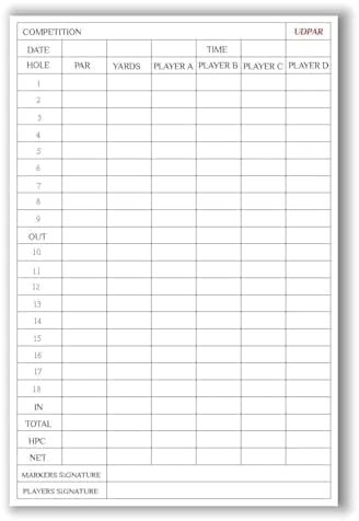 Golf Scorecards 20-Pack – Dual-Sided Tournament & Stats Tracking Score Card for 4 Players, USGA Size 3.9"x5.9", Premium White Paper – Ideal for Practice, Competitions & Gifts