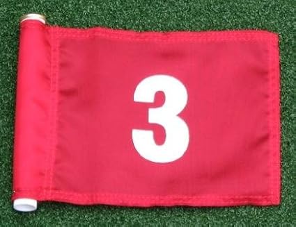 ShopTJB Set of White Numbered #1, #2, #3, #4, and #5 Each Printed on a Solid Red Jr. (8" L x 6" H) 400 Denier Pin Marker Flag for Golf & Putting Green Applications