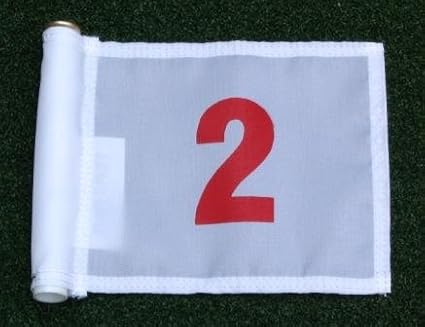 Set of Red Numbered #1, #2, #3, #4, and #5 each printed on a solid White Jr. (8" L x 6" H) 400 Denier Pin Marker Flag For Golf & Putting Green Applications