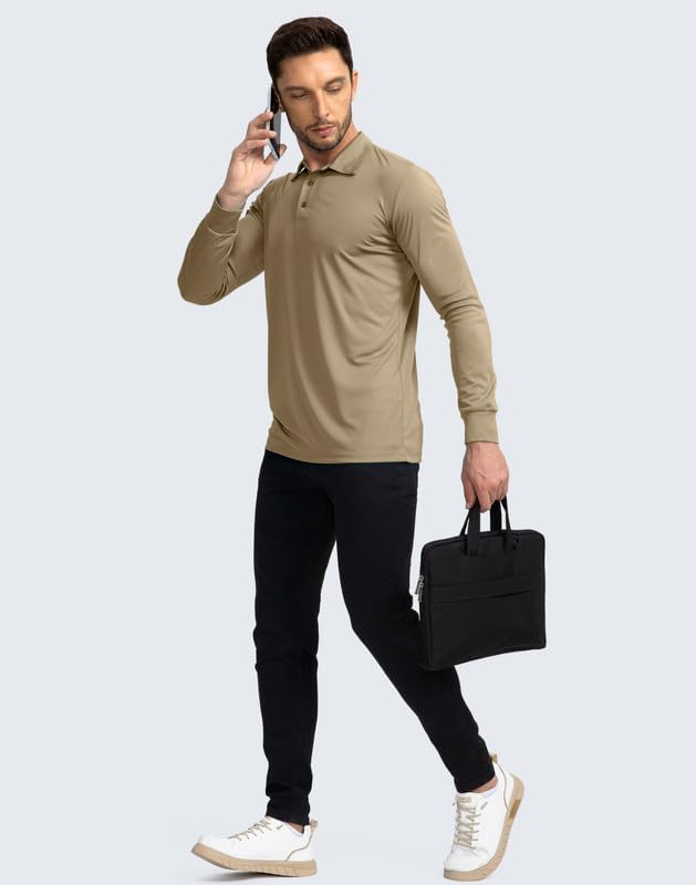 Men's Polo Shirt Long Sleeve Golf Shirts Lightweight UPF 50+ Sun Protection Cool Shirts for Men Work Fishing Outdoor