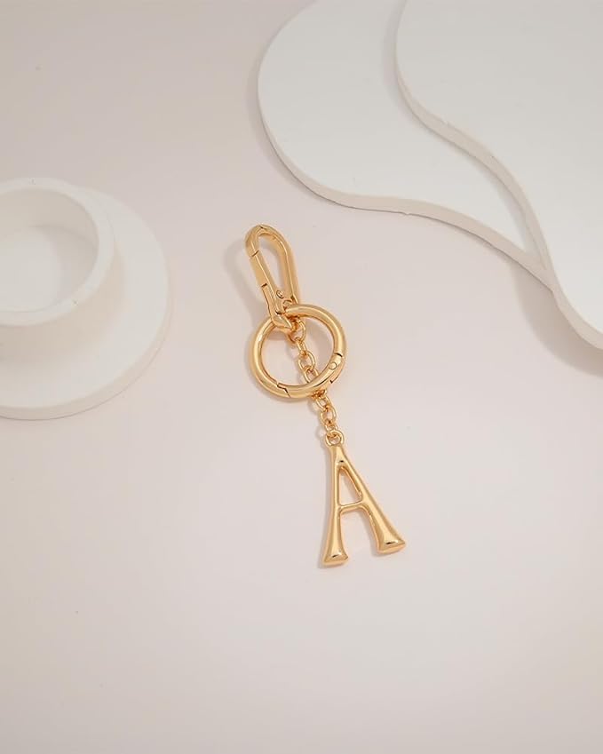 Gold Initial Keychain For Women Cute Bubble Letter Keychains Initial Bag Charm Personalized Keychain Accessories Gift