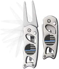 Indiana Metal Craft Thin Blue Line Switchblade Golf Divot Repair Tool Stainless Steel with 2 Removable Ball Markers