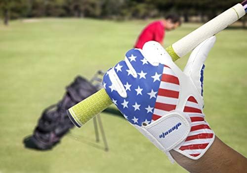 wosofe Golf Gloves Men's Left Hand Cabretta Leather with Score Counter USA Flag White Soft Breathable Professional Mini