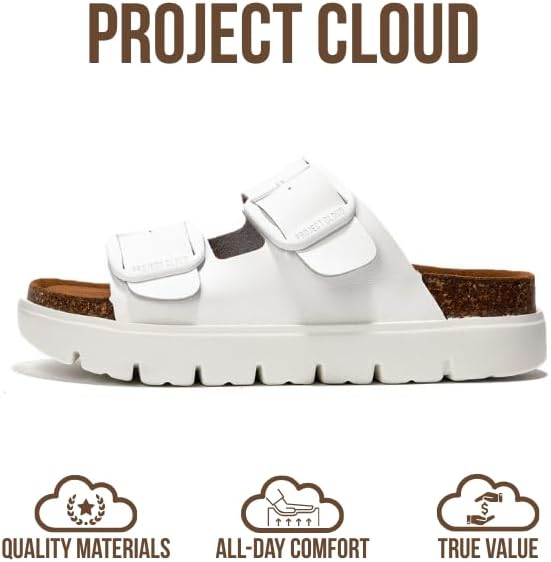 Project Cloud Genuine Leather Platform Sandals Women Footwear - Wedge Chunky Sandals Womens sandals with Memory Foam Insole and Cork Footbed (GREECECHUNKY)