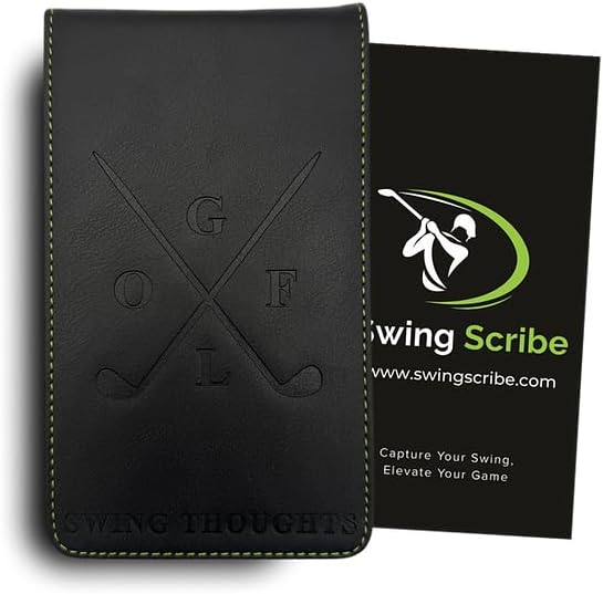 Golf Notebook – Compact Golf Journal with Vegan Leather Cover – Back Pocket Size Golf Log Book for Yardage, Stats, Practice & Course Notes (Black)