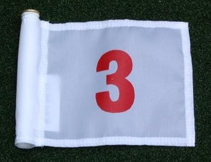 Set of Red Numbered #1, #2, #3, #4, and #5 each printed on a solid White Jr. (8" L x 6" H) 400 Denier Pin Marker Flag For Golf & Putting Green Applications