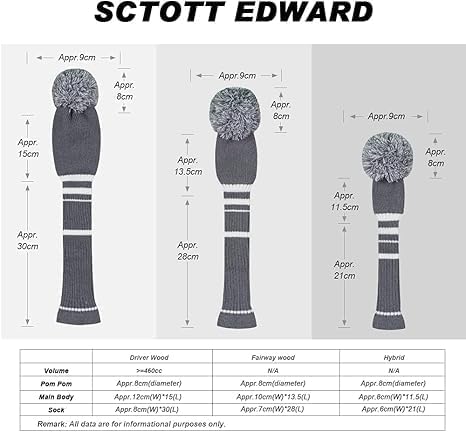 Scott Edward 1/3/4PCS Multi-Style Optional Individualized Knit Golf Club Head Covers, Driver Wood(460cc) Fairway Wood and Hybrid(UT)，for Male/Female Golfers,Custom