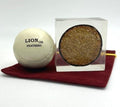 Authentic Feathery Lion Half Golf Ball in Resin Showing Feathers Paperweight