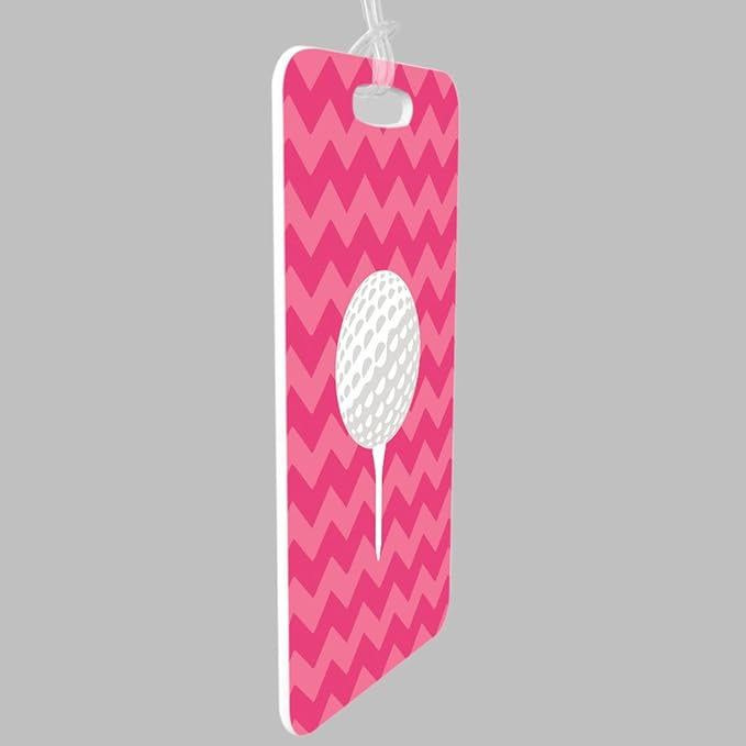 ChalkTalkSPORTS Golf Luggage & Bag Tag | Golf Ball and Tee | Custom Info on Back | Medium | Pink