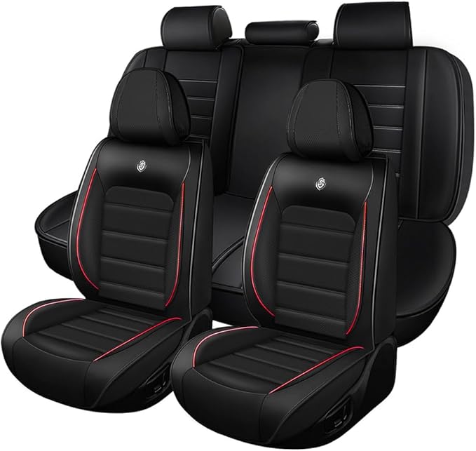 Leather Car Seat Covers for VW Golf SportWagen 2015-2019,Waterproof Soft Seat Covers,Interior Accessories Seat Covers Protector Airbag Compatible(5pcs Black&Red Standard)