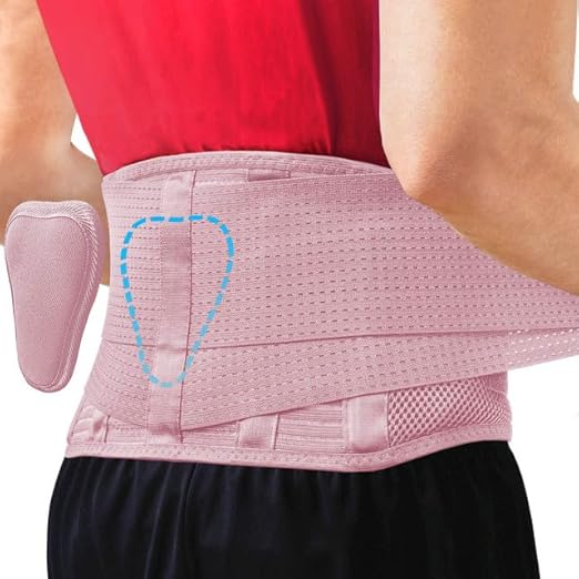 Sparthos Back Brace for Lower Back Pain - Immediate Relief from Sciatica, Herniated Disc, Scoliosis - Breathable + Lumbar Support Pad - For Men & Women - Fits 38–44″ Waist (Pink-M, Check Size Chart)