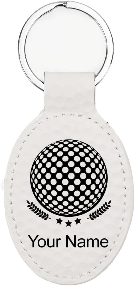 LaserGram Oval Keychain, Golf Ball, Personalized Engraving Included (Golf White)