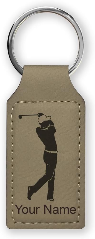 LaserGram Rectangle Keychain, Golfer Golfing, Personalized Engraving Included