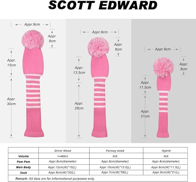 Scott Edward 1/3/4PCS Multi-Style Optional Individualized Knit Golf Club Head Covers, Driver Wood(460cc) Fairway Wood and Hybrid(UT)，for Male/Female Golfers,Custom