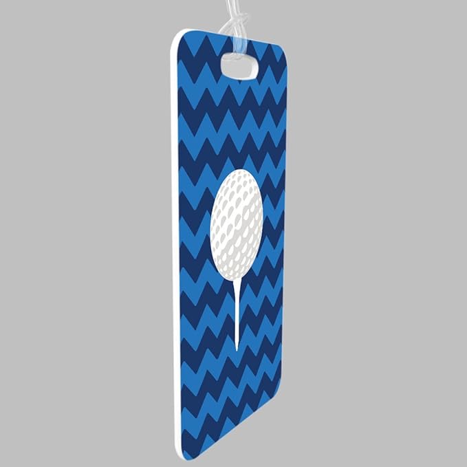 ChalkTalkSPORTS Golf Luggage & Bag Tag | Golf Ball and Tee | Custom Info on Back | Small | Blue