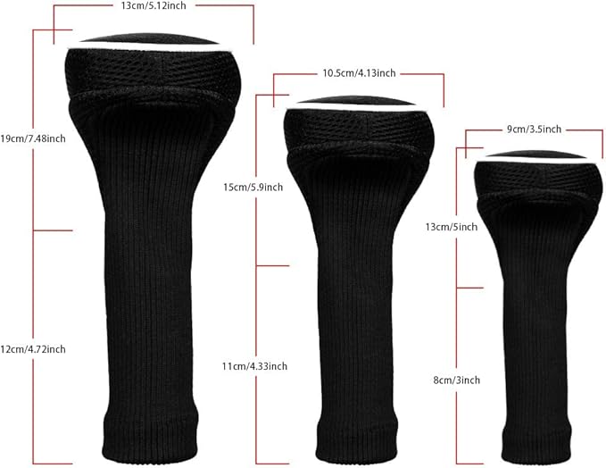 Black Golf Club Head Cover for Driver Fairway 3 Pcs Woods Headcovers, Golf Accessories Hybrid Head Covers Set with Interchangeable Tags 3 4 5 7 X