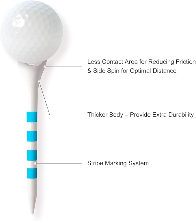 60/100 Pack Plastic Golf Tees (2-3/4"or 3-1/4"), Enhanced Durability & Stability, Designed to Reduce Friction and Side Spin