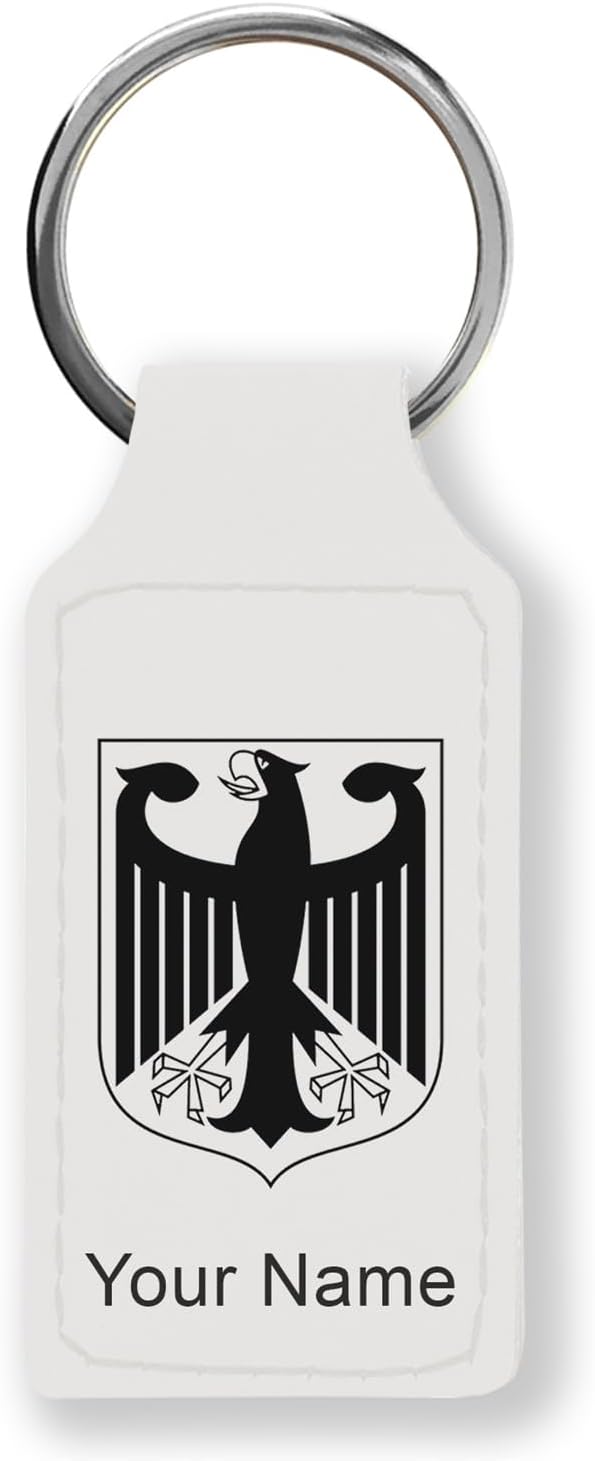 LaserGram Rectangle Keychain, Coat of Arms Germany, Personalized Engraving Included (White)