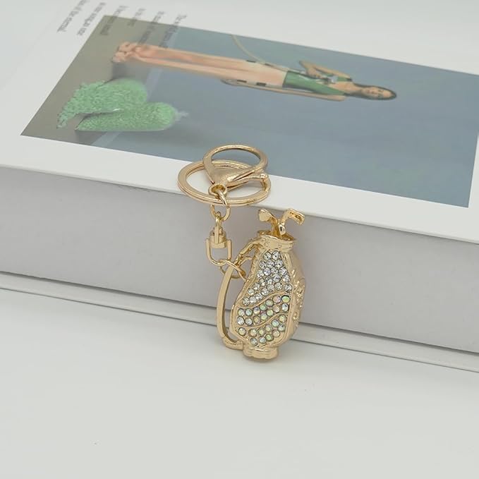 Crystal Rhinestone Golf Clubs Keychain Bag Charms Bling Golf Bag Key Chain Ring Pendant for Women Girls Handbag Purse