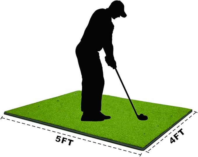 Golf Hitting Mat Thicker Rubber Bottom-5×4ft with Alignment Sticks、Foam Balls and Rubber Tees, for Outdoor Backyard Driving Swing Chipping Indoor Simulators