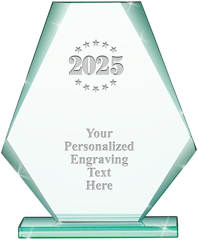 6" Jade Pyramid Crystal Award with Custom Engraving - Personalized Corporate Trophy Awards