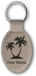 LaserGram Oval Keychain, Palm Trees, Personalized Engraving Included (Light Brown)