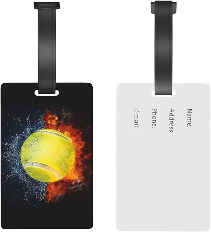 Water Fire Tennis Ball Luggage Tag Suitcase Identify Labels Personalized Travel Bag Tag 2.5X4.1Inch
