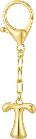Gold Bubble Initial Keychain Charm for Women Chunky Bag Purse Charms A-Z Letter Key Chains for Handbag Accessories