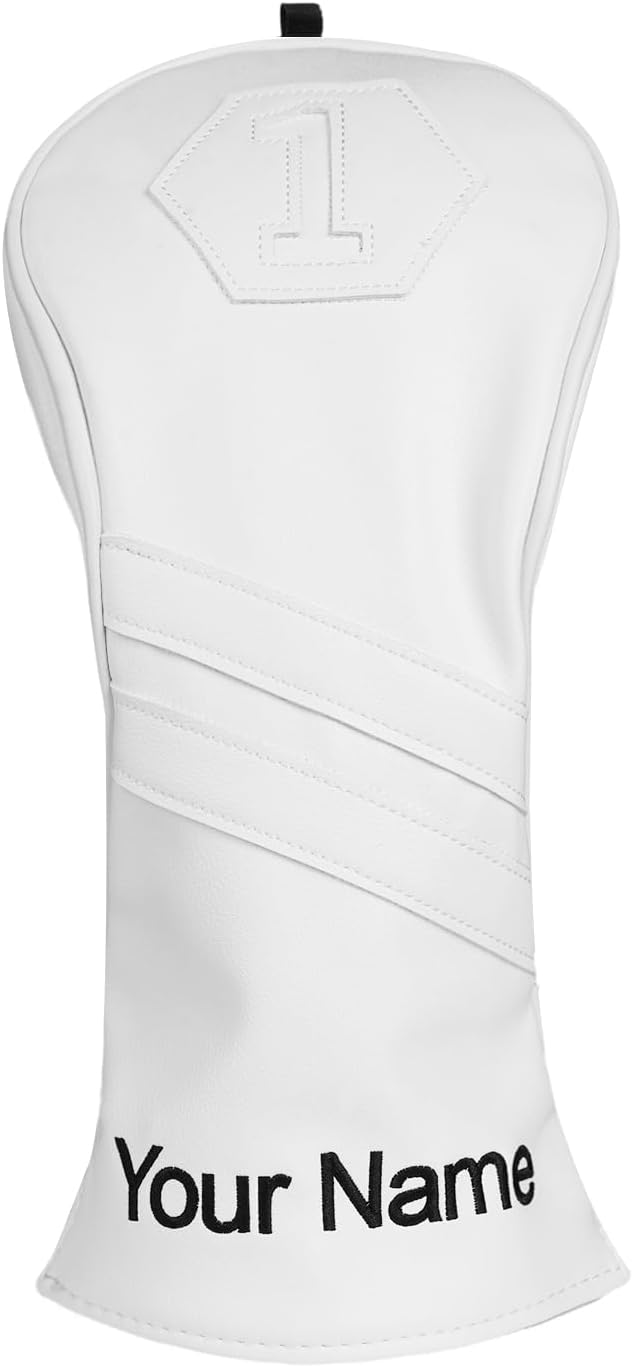 Golf Club Head Covers for Woods and Drivers, Premium PU Leather Striped Simple Golf Club Covers, Golf Headcovers Set All White, Customizable
