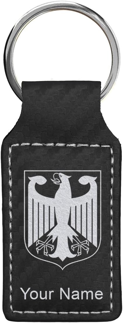 LaserGram Rectangle Keychain, Coat of Arms Germany, Personalized Engraving Included (Carbon Fiber Black with Silver)