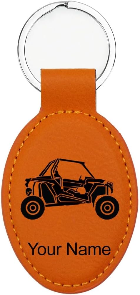 LaserGram Oval Keychain, Off Road Racer, Personalized Engraving Included (Orange)