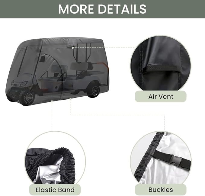Golf Cart Cover 2/4/6 Passenger, Waterproof Golf Cart Rain Covers, Heavy-Duty All Weather Protection Cover for EZ GO Yamaha Club Car Enclosure Accessories