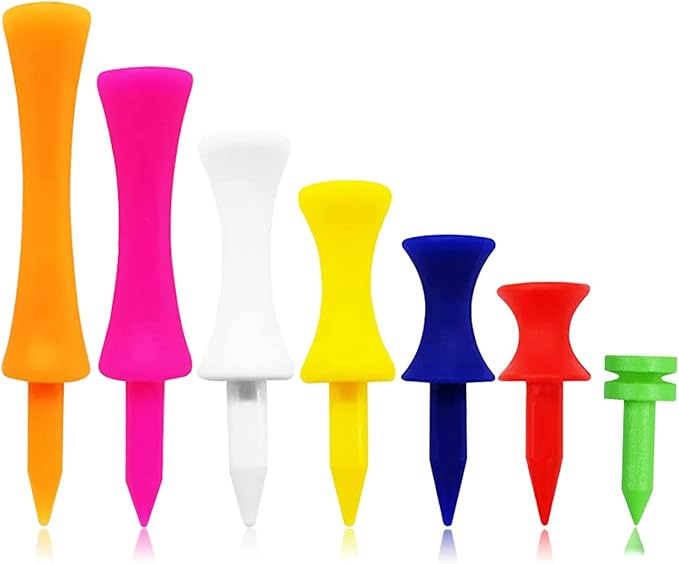 70 Pcs Golf Tees, Golf Step Down Plastic Tees Value Multiple Colors Size Bulk, Unbreakable Tee 1", 1 1/4", 1 1/2", 1 3/4", 2", 2 1/4", 2 3/4", Long Short 7 Colors for Men Women Kids Practice