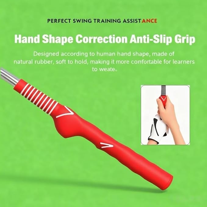 Retractable Golf Swing Training Aid,Right-Handed Golf Swing Trainer, Golf Grip Trainer with Click Feedback, Ergonomic Grip Golf Stick for Practice Correction Indoor Outdoor Hitting Red