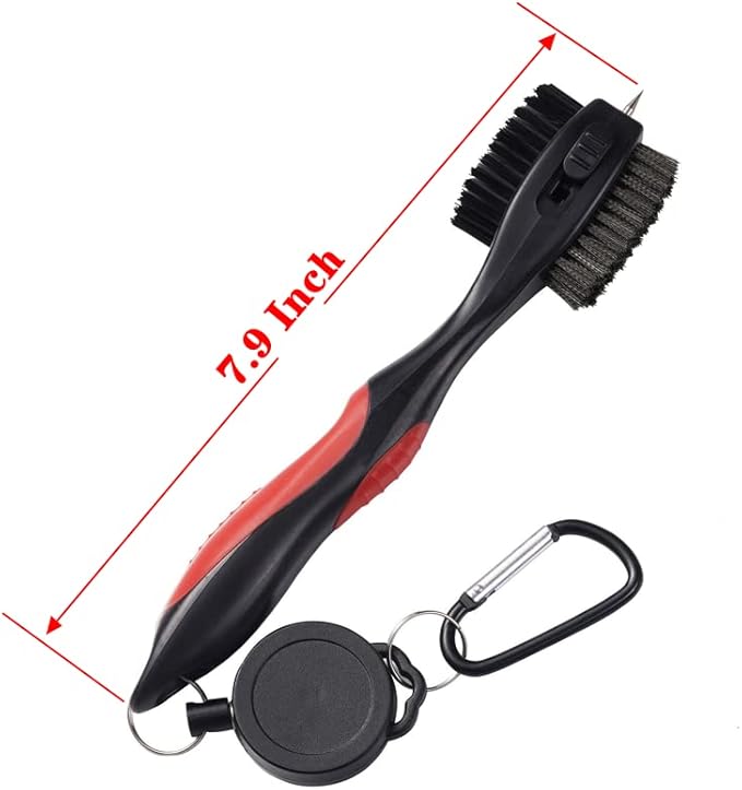 Golf Club Brushes, Golf Cleaning Tool, with Retractable Cleaning Nails, Nylon and Wire Bristles Oversize Double Brush Head with 2ft Retractable Zip-line Metal Buckle