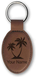 LaserGram Oval Keychain, Palm Trees, Personalized Engraving Included (Dark Brown)