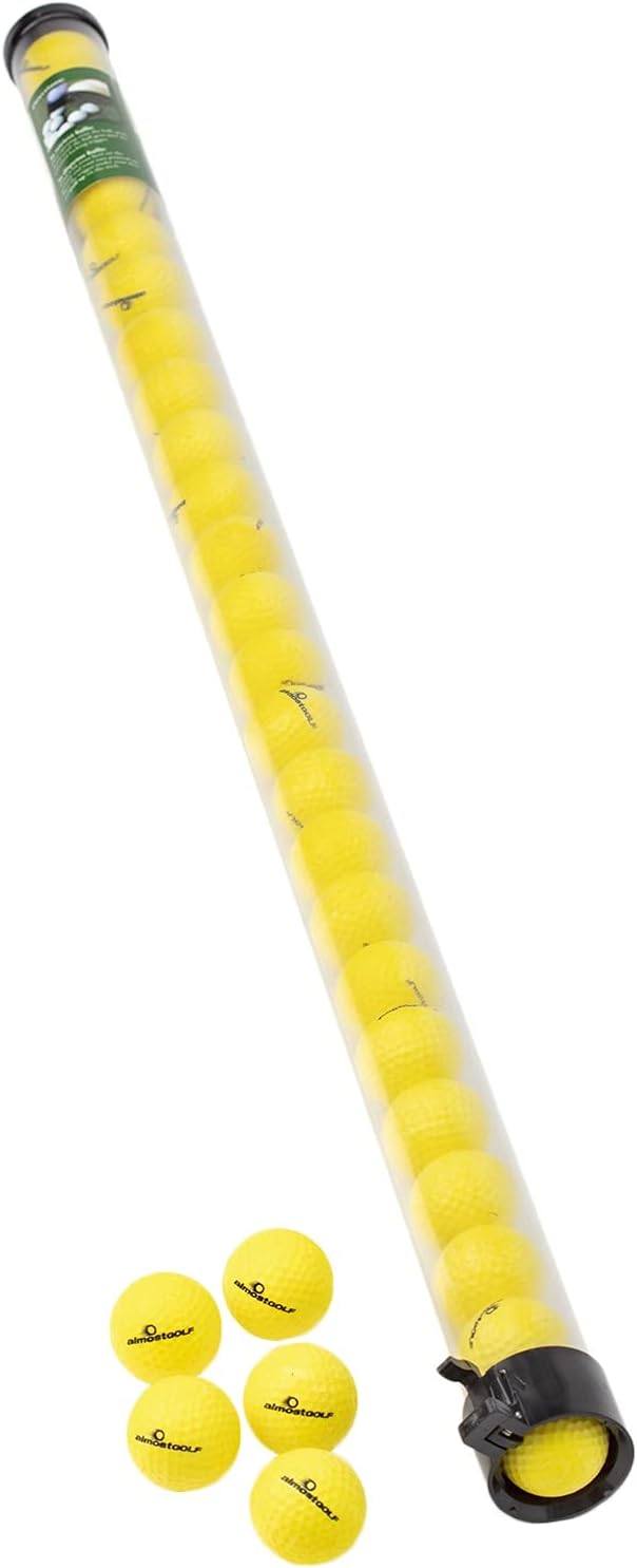 ALMOSTGOLF Practice Stick - Shag Tube with Ball Release, 24 Limited Flight Practice Golf Balls Included - Made in USA